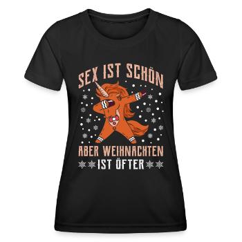 Lustig Sex ist Schön aber Weihnachten ist Öfter - Frauen Funktions-T-Shirt - Schwarz - Vorne - AI Model Female 172 light (172cm)