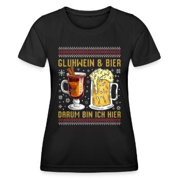 Glühwein und Bier Darum bin Ich Hier Weihnachten - Frauen Funktions-T-Shirt - Schwarz - Vorne - AI Model Female 172 light (172cm)