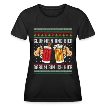 Glühwein und Bier Darum bin Ich Hier Weihnachten - Frauen Funktions-T-Shirt - Schwarz - Vorne - AI Model Female 172 light (172cm)