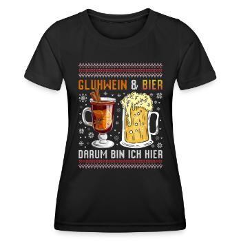 Glühwein und Bier Darum bin Ich Hier Weihnachten - Frauen Funktions-T-Shirt - Schwarz - Vorne - AI Model Female 172 light (172cm)