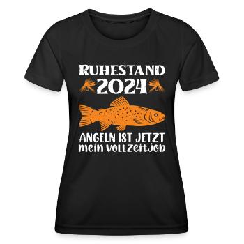 Ruhestand 2024 Angeln ist jetzt Mein Vollzeitjob - Frauen Funktions-T-Shirt - Schwarz - Vorne - AI Model Female 172 light (172cm)