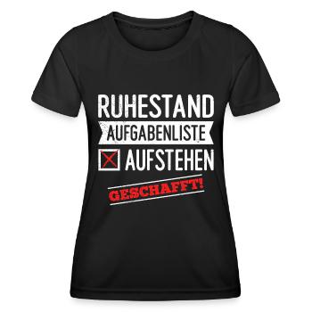 Ruhestand Aufgabenliste Aufstehen Geschafft! - Frauen Funktions-T-Shirt - Schwarz - Vorne - AI Model Female 172 light (172cm)