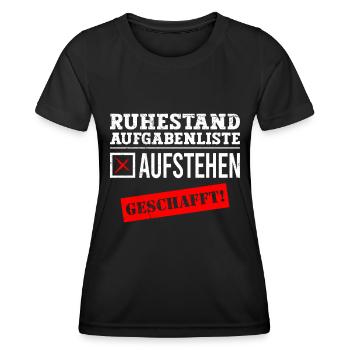 Ruhestand Aufgabenliste Aufstehen Geschafft! - Frauen Funktions-T-Shirt - Schwarz - Vorne - AI Model Female 172 light (172cm)