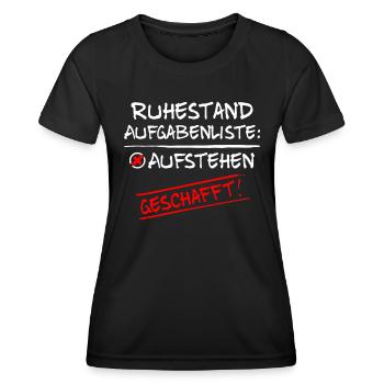 Ruhestand Aufgabenliste Aufstehen Geschafft - Frauen Funktions-T-Shirt - Schwarz - Vorne - AI Model Female 172 light (172cm)