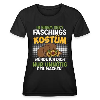 Fasching Fan In einem Sexy Karneval Kostüm - Frauen Funktions-T-Shirt - Schwarz - Vorne - AI Model Female 172 light (172cm)