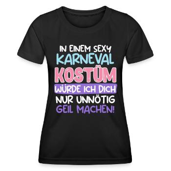 Fasching Fan In einem Sexy Karneval Kostüm - Frauen Funktions-T-Shirt - Schwarz - Vorne - AI Model Female 172 light (172cm)