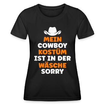 Cowboy Kostüm ist in der Wäsche Faschingsparty - Frauen Funktions-T-Shirt - Schwarz - Vorne - AI Model Female 172 light (172cm)