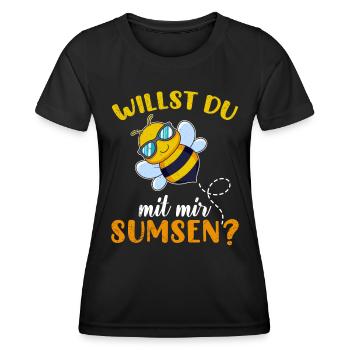 Faschingskostüm Biene Willst du mit mir Sumsen? - Frauen Funktions-T-Shirt - Schwarz - Vorne - AI Model Female 172 light (172cm)