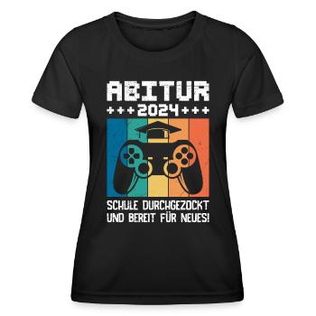 Abitur 2024 Abi School Gambled Through High School Graduate - Women's Functional T-Shirt - black - Front - AI Model Female 172 light (172cm)
