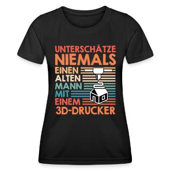 L’impression 3D Ne sous-estimez jamais un vieil homme avec - T-shirt sport Femme - noir - Devant - AI Model Female 172 light (172cm)