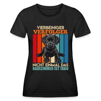 Labrador Lustig VIERBEINER VERFOLGER Treuer - Frauen Funktions-T-Shirt - Schwarz - Vorne - AI Model Female 172 light (172cm)