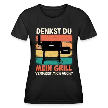 Fleischliebhaber DENKST DU MEIN GRILL VERMISST - Frauen Funktions-T-Shirt - Schwarz - Vorne - AI Model Female 172 light (172cm)