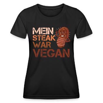 Fleischliebhaber MEIN STEAK WAR VEGAN Lustiges - Frauen Funktions-T-Shirt - Schwarz - Vorne - AI Model Female 172 light (172cm)