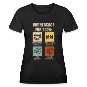 Werdende Eltern 2024 Vorhersage 2024 - Frauen Funktions-T-Shirt - Schwarz - Vorne - AI Model Female 172 light (172cm)