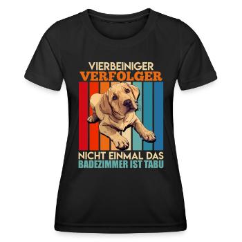 Labrador Lustig VIERBEINER VERFOLGER Treuer - Frauen Funktions-T-Shirt - Schwarz - Vorne - AI Model Female 172 light (172cm)
