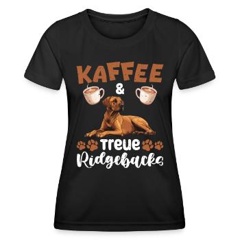 Ridgeback Besitzer KAFFEE UND TREUE RHODESIAN - Frauen Funktions-T-Shirt - Schwarz - Vorne - AI Model Female 172 light (172cm)