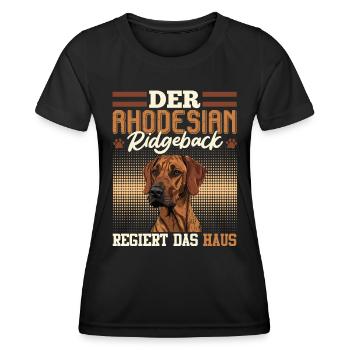 Ridgeback DER RHODESIAN RIDGEBACK REGIERT DAS HAUS - Frauen Funktions-T-Shirt - Schwarz - Vorne - AI Model Female 172 light (172cm)