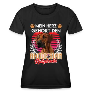 Ridgeback MEIN HERZ GEHÖRT DEN RHODESIAN RIDGEBACK - Frauen Funktions-T-Shirt - Schwarz - Vorne - AI Model Female 172 light (172cm)