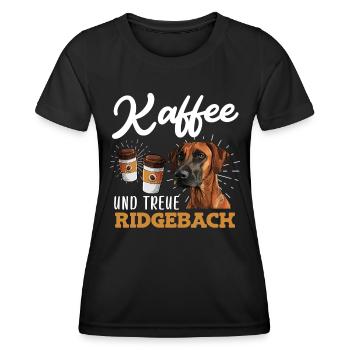 KAFFEE UND TREUE RIDGEBACK Rhodesian Ridgeback - Frauen Funktions-T-Shirt - Schwarz - Vorne - AI Model Female 172 light (172cm)