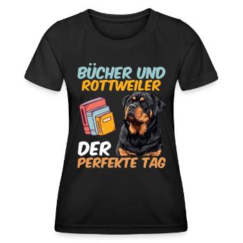 Rottie Besitzer BÜCHER UND ROTTWEILER PERFEKTER - Frauen Funktions-T-Shirt - Schwarz - Vorne - AI Model Female 172 light (172cm)