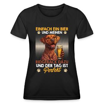 Ridgeback Besitzer EINFACH EIN BIER UND MEIN - Frauen Funktions-T-Shirt - Schwarz - Vorne - AI Model Female 172 light (172cm)