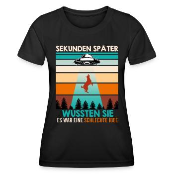 Malinois SEKUNDEN SPÄTER WUSSTEN Aliens Lustiges - Frauen Funktions-T-Shirt - Schwarz - Vorne - AI Model Female 172 light (172cm)
