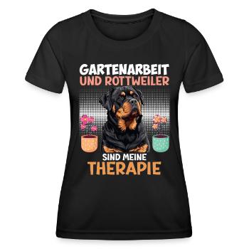 GARTENARBEIT UND ROTTWEILER SIND THERAPIE Rottie - Frauen Funktions-T-Shirt - Schwarz - Vorne - AI Model Female 172 light (172cm)