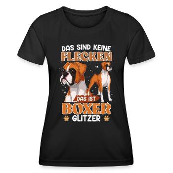 Deutscher Boxer KEINE FLECKEN BOXER GLITZER - Frauen Funktions-T-Shirt - Schwarz - Vorne - AI Model Female 172 light (172cm)