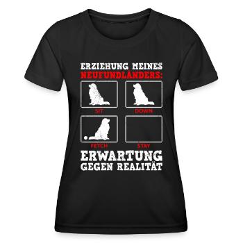 Hundetraining ERZIEHUNG MEINES NEUFUNDLÄNDERS - Frauen Funktions-T-Shirt - Schwarz - Vorne - AI Model Female 172 light (172cm)
