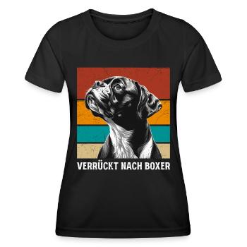 Deutscher Boxer VERRÜCKT NACH BOXER Lustiges - Frauen Funktions-T-Shirt - Schwarz - Vorne - AI Model Female 172 light (172cm)