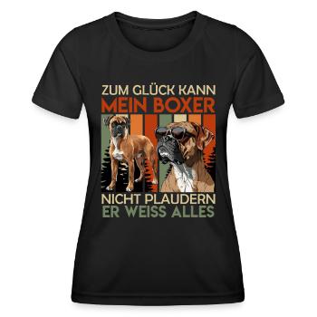 Deutscher Boxer BOXER NICHT PLAUDERN ER WEISS - Frauen Funktions-T-Shirt - Schwarz - Vorne - AI Model Female 172 light (172cm)
