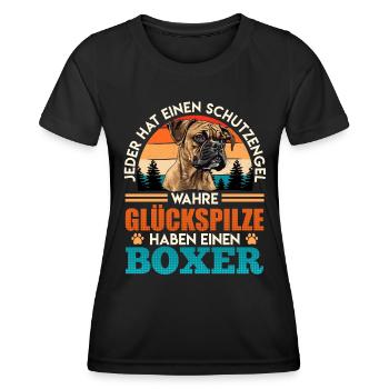 Deutscher Boxer GLÜCKSPILZE HABEN EINEN BOXER - Frauen Funktions-T-Shirt - Schwarz - Vorne - AI Model Female 172 light (172cm)