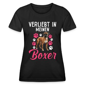 Deutsche Boxer VERLIEBT IN MEINEN BOXER Besitzerin - Frauen Funktions-T-Shirt - Schwarz - Vorne - AI Model Female 172 light (172cm)