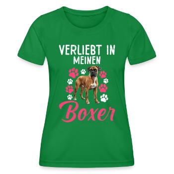 Deutsche Boxer VERLIEBT IN MEINEN BOXER Besitzerin - Frauen Funktions-T-Shirt - Kelly Green - Vorne - AI Model Female 172 dark (172cm)