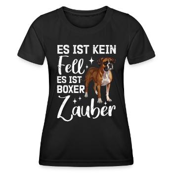 Deutscher Boxer KEIN FELL ES IST BOXER ZAUBER - Frauen Funktions-T-Shirt - Schwarz - Vorne - AI Model Female 172 light (172cm)