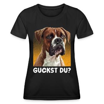 Deutscher Boxer GUCKST DU? Hundebesitzer Boxer - Frauen Funktions-T-Shirt - Schwarz - Vorne - AI Model Female 172 light (172cm)
