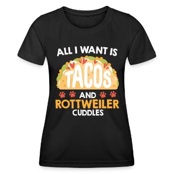 Le propriétaire de Rottie VEUT DES TACOS ET DES CÂLINS ROTTWEILER - T-shirt sport Femme - noir - Devant - AI Model Female 172 light (172cm)