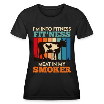 Grillen I'M INTO FITNESS MEAT IN MY SMOKER Lustig - Frauen Funktions-T-Shirt - Schwarz - Vorne - AI Model Female 172 light (172cm)