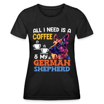 Berger Allemand Propriétaire COFFEE AND MY GERMAN - T-shirt sport Femme - noir - Devant - AI Model Female 172 light (172cm)