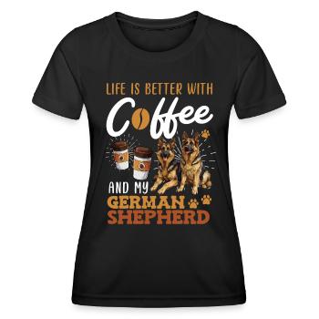 Berger Allemand Propriétaire COFFEE AND MY GERMAN - T-shirt sport Femme - noir - Devant - AI Model Female 172 light (172cm)