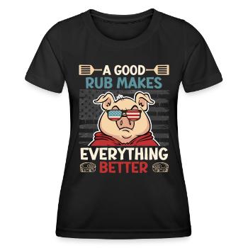 Grillmeister UN BON FROTTEMENT REND TOUT MEILLEUR - T-shirt sport Femme - noir - Devant - AI Model Female 172 light (172cm)