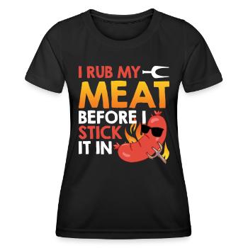 Amateur de viande JE FROTTE MA VIANDE AVANT DE LA COLLER - T-shirt sport Femme - noir - Devant - AI Model Female 172 light (172cm)