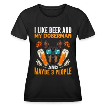 Doberman owner LIKE BEER AND MY DOBERMAN - Women's Functional T-Shirt - black - Front - AI Model Female 172 light (172cm)