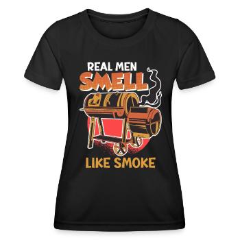 BBQ REAL MEN SMELL LIKE SMOKE Funny Grilling - Women's Functional T-Shirt - black - Front - AI Model Female 172 light (172cm)