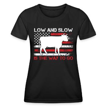 LES AMATEURS DE VIANDE BAS ET LENT LE CHEMIN À PARCOURIR - T-shirt sport Femme - noir - Devant - AI Model Female 172 light (172cm)