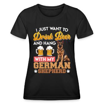 Berger allemand JUST WANT DRINK BEER HANG WITH GERMAN - T-shirt sport Femme - noir - Devant - AI Model Female 172 light (172cm)