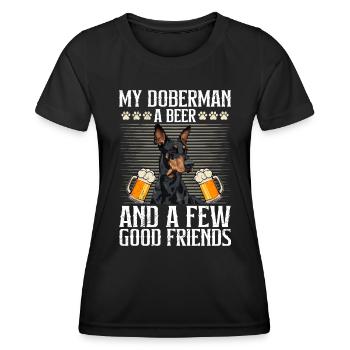Doberman owner MY DOBERMAN A BEER AND FEW - Women's Functional T-Shirt - black - Front - AI Model Female 172 light (172cm)