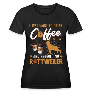 Rotti Propriétaire ENVIE DE BOIRE DU CAFÉ AVEC - T-shirt sport Femme - noir - Devant - AI Model Female 172 light (172cm)