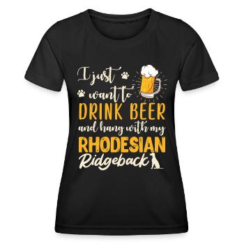 Rhodesian Ridgeback ENVIE JUSTE DE BOIRE DE LA BIÈRE - T-shirt sport Femme - noir - Devant - AI Model Female 172 light (172cm)