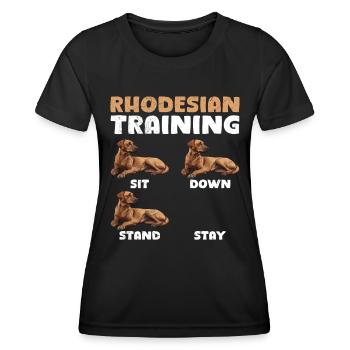 RHODESIAN RIDGEBACK TRAINING Lustiges Ridgeback - Frauen Funktions-T-Shirt - Schwarz - Vorne - AI Model Female 172 light (172cm)